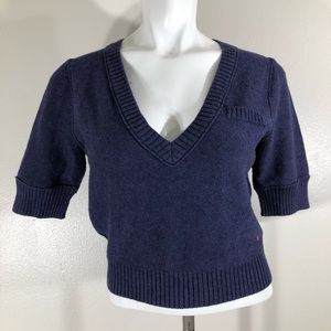 American Eagle Outfitters Wool Blend V-Neck Cropped Reverse Sweat…